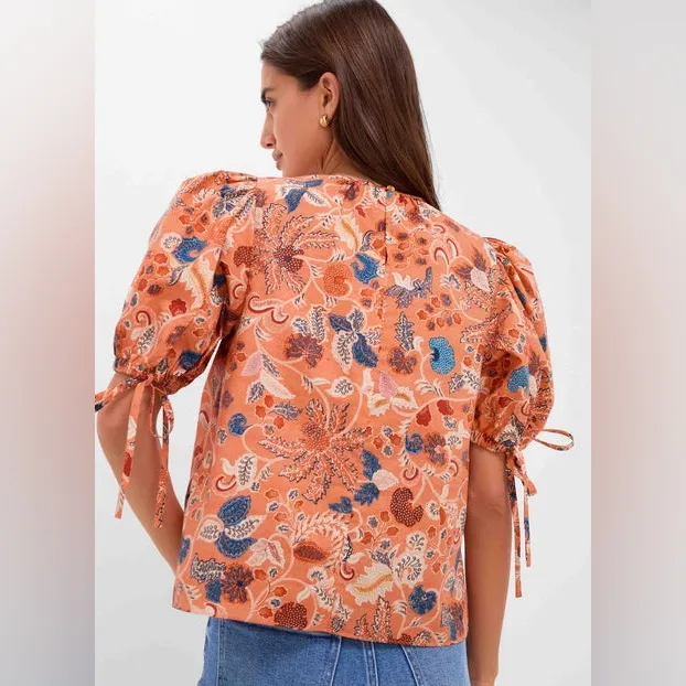 ULLA JOHNSON Coral Peony Coralie Short Sleeve Blouse | Size 4 - Image 3
