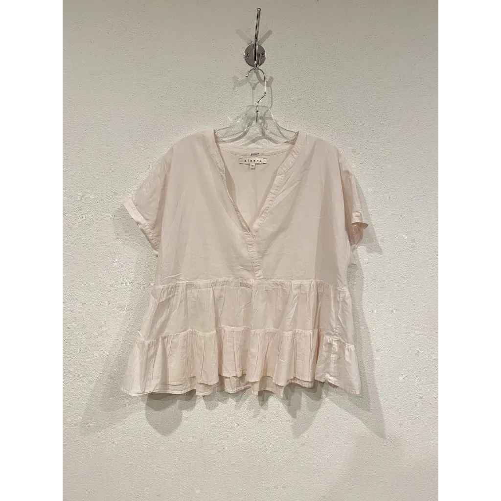 Xirena Shirt Womens Medium Light Pink Ruffle Hem V Neck 100% Cotton Made USA - Image 2