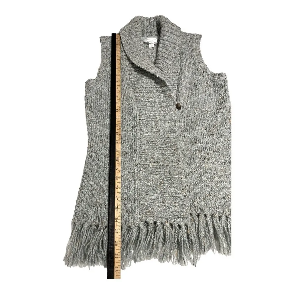 Charter Club Petite Gray Knit Fringe Vest Shawl Collar Button Front P/S - Image 8