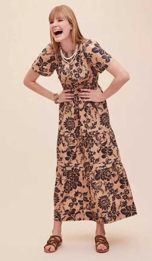 NWT by Anthropologie Somerset Maxi in Brown Motif Floral Tiered Cotton Dress L - Image 2