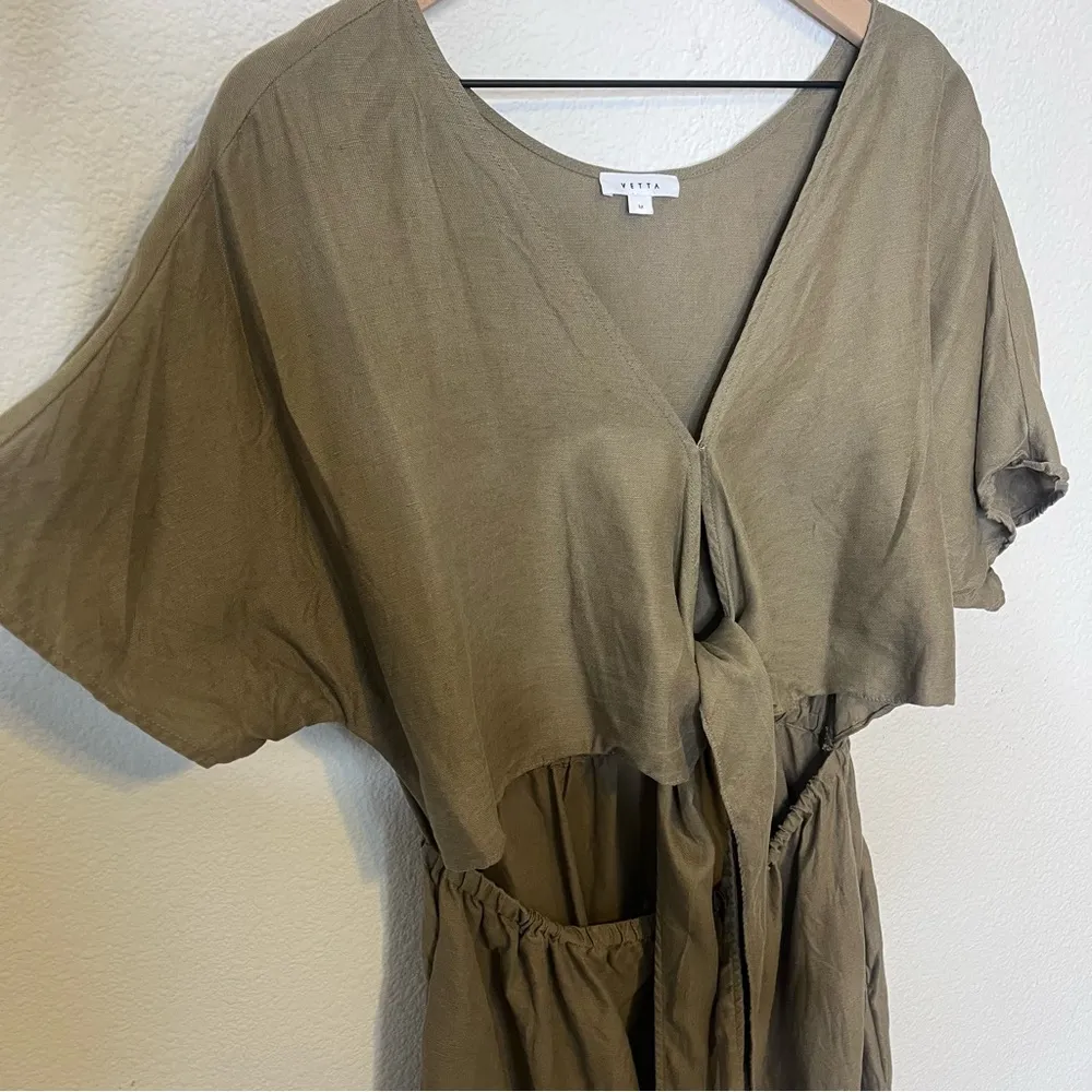 Vetta The Convertible Wrap Mini Dress Olive Green Linen Blend Womens Size M Size M - Image 7