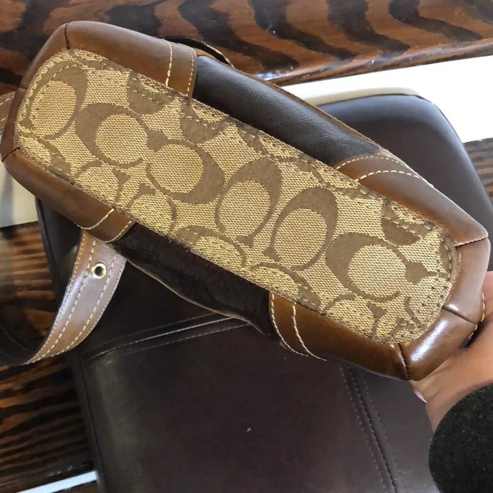 Coach  Patchwork Top Zipper Crossbody Tote Shoulder Bag Brown Lining - Image 6