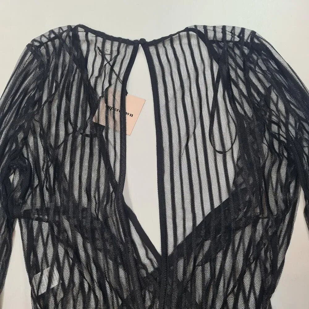 Superdown Dila Sheer Striped Bodysuit in Black Medium - Image 3