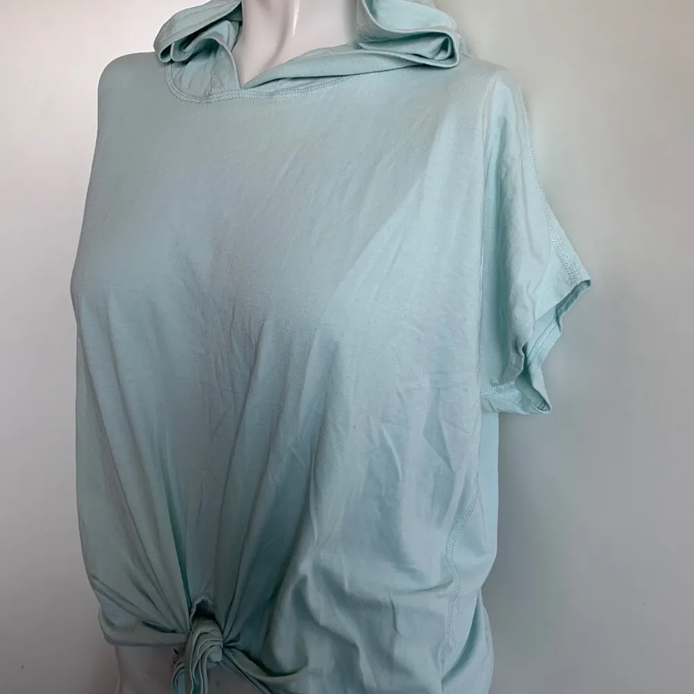 Donna Karan Active blue short sleeve hoodie t-shirt pale blue - Image 2