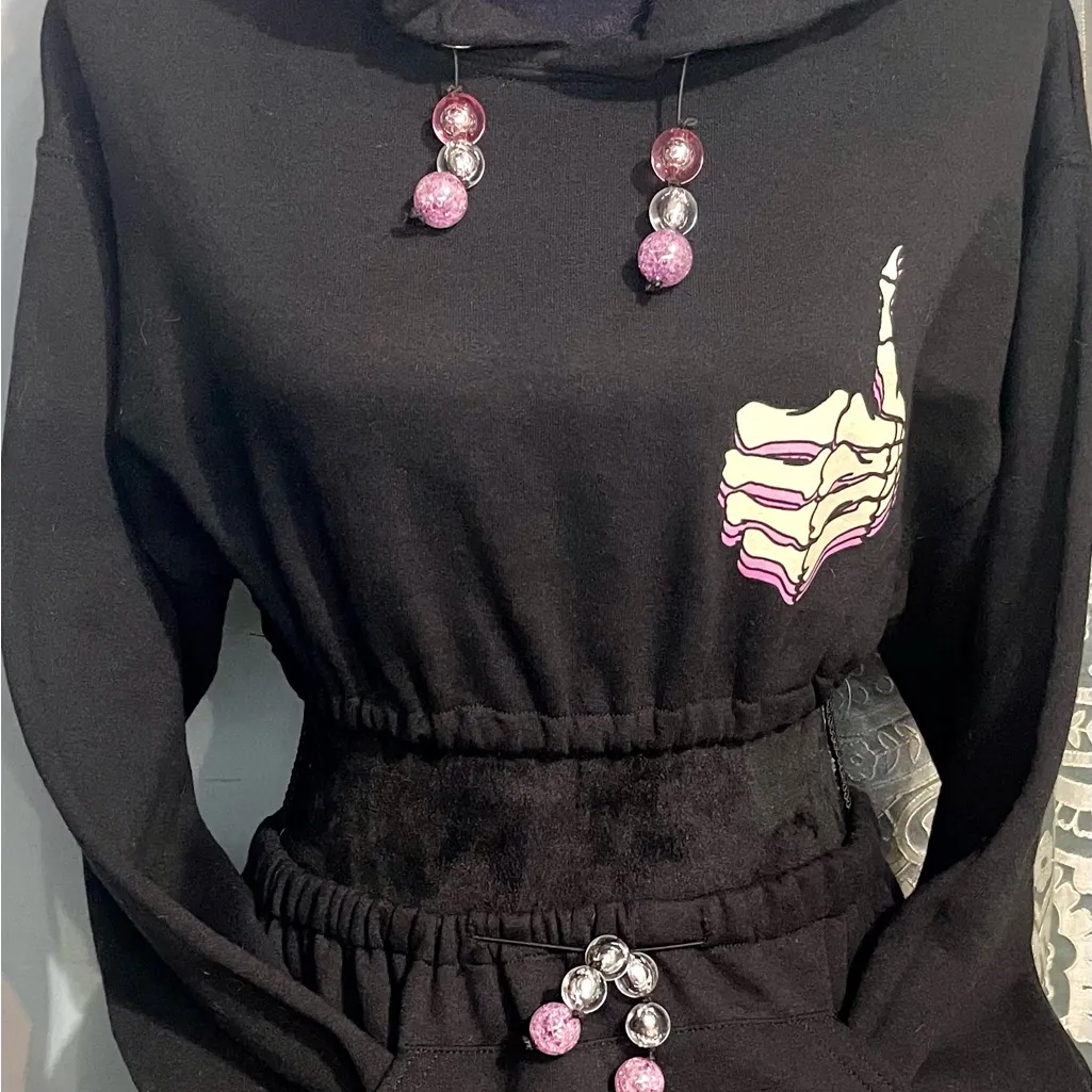 Black cropped hoodie and matching sweatshirt skirt size S/M - Image 2