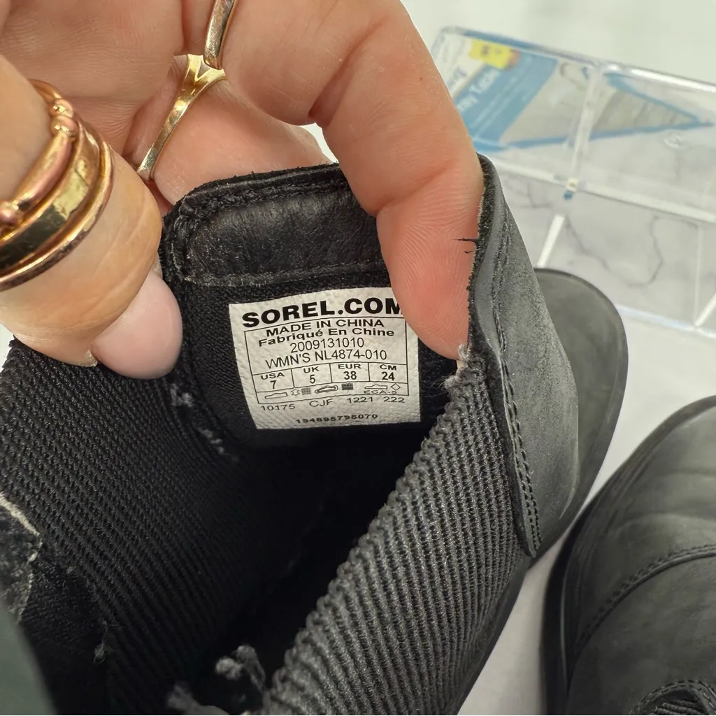 SOREL Hi‎ Line Heeled Slip On Chelsea Sock Boots Black Waterproof Sz 7 US Goth - Image 2