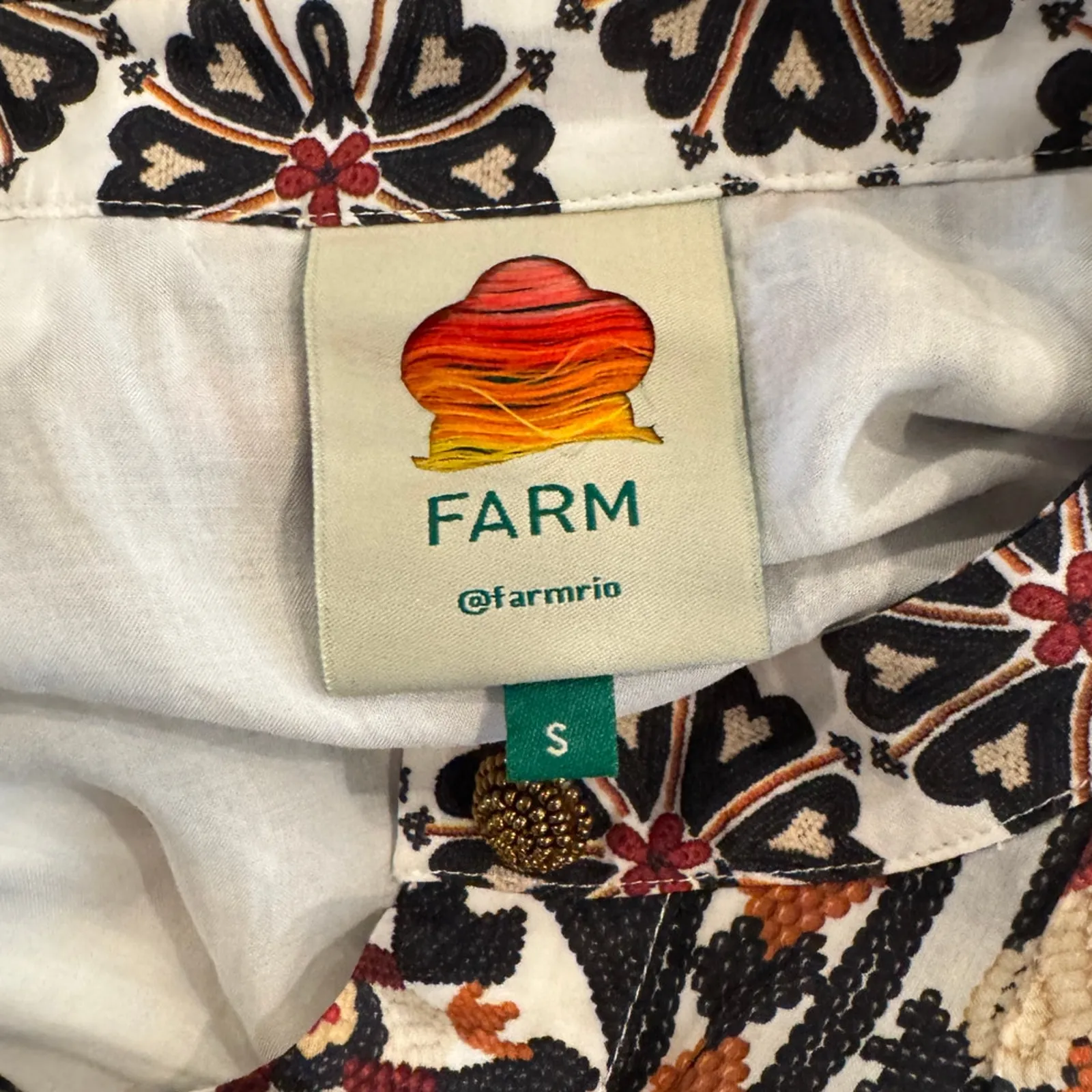 Farm Rio Flower Fan Tapestry Off-White Mini Dress Size Small - Image 13