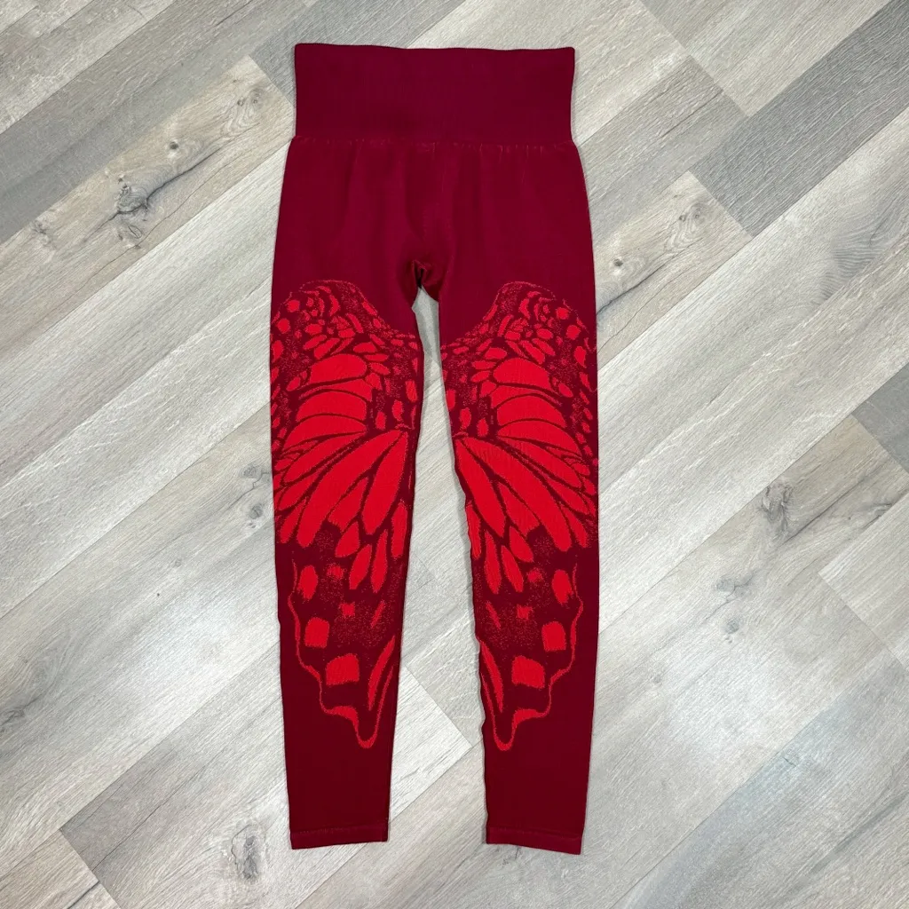 Fabletics High Waist Seamless Butterfly Wings Crop Leggings Burgundy Red‎ Small - Image 5