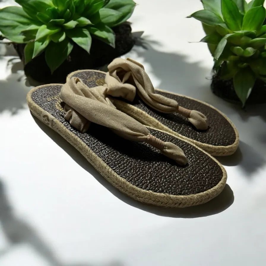 Nalho Yoga Espadrille Sandals Womens Ivory Stretchy Fabric Memory Foam Thong 8‎ - Image 2