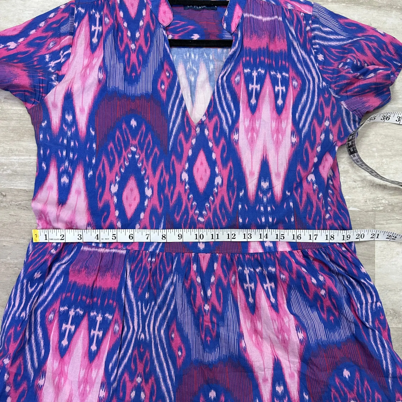 La Plage Alison Blue Pink Ikat Cotton Pocket Dress Women’s Large - Image 8