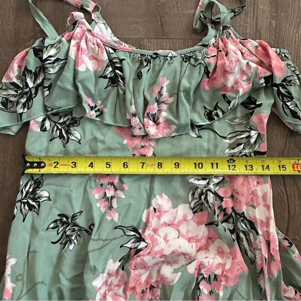 Abel the Label Green Floral Sleeveless Ruffle Tiered Midi Dress M - Image 11