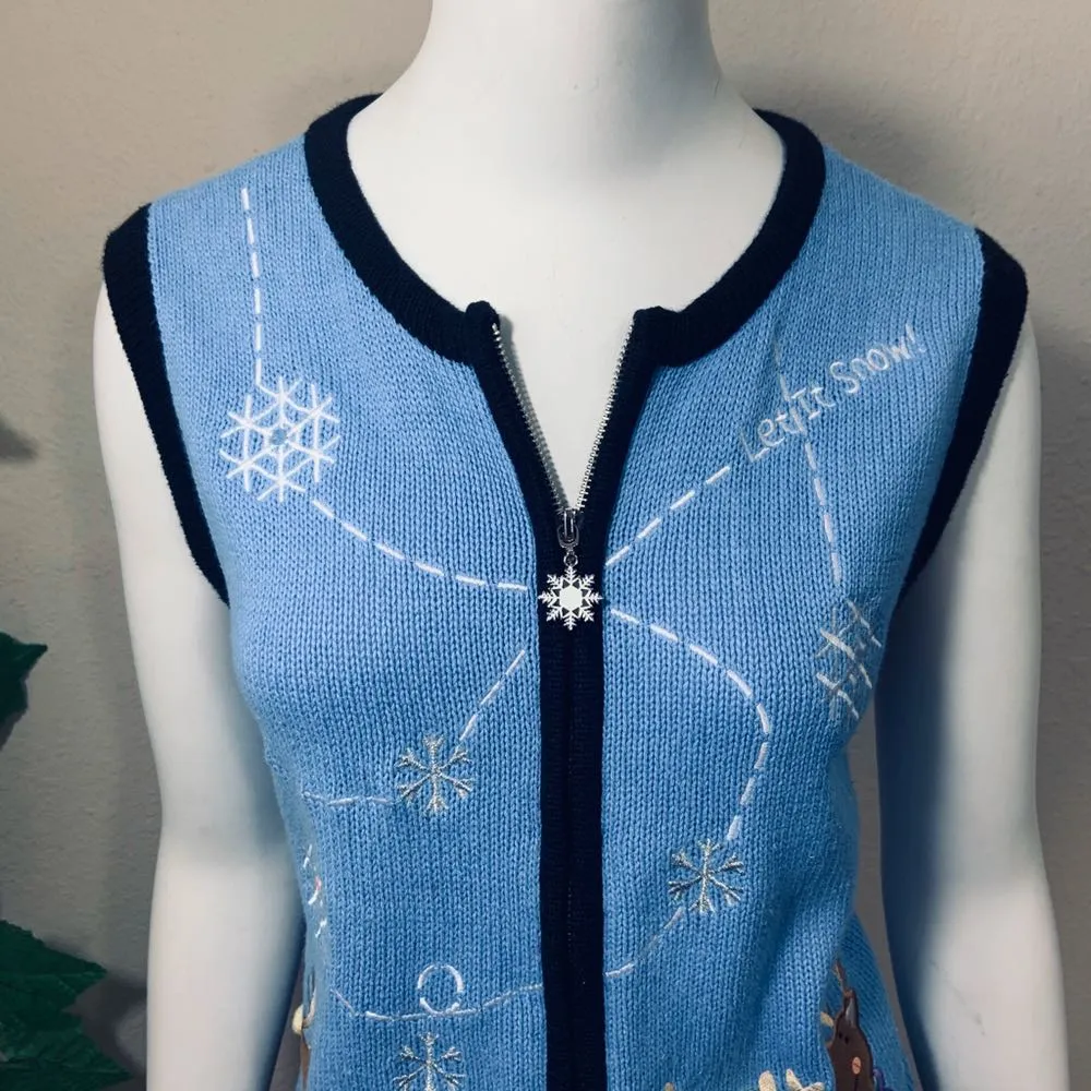 Bechamel Winter Reindeer Snowy Sweater Vest Blue Size M - Image 4