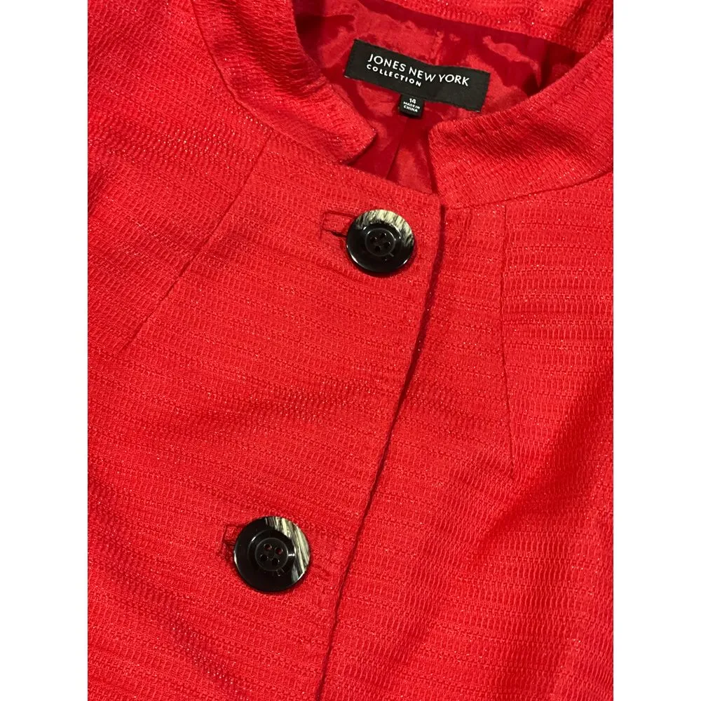 Jones New York Red‎ Ribbed Jacket Blazer Chic Button-Front Outerwear B-340 - Image 3