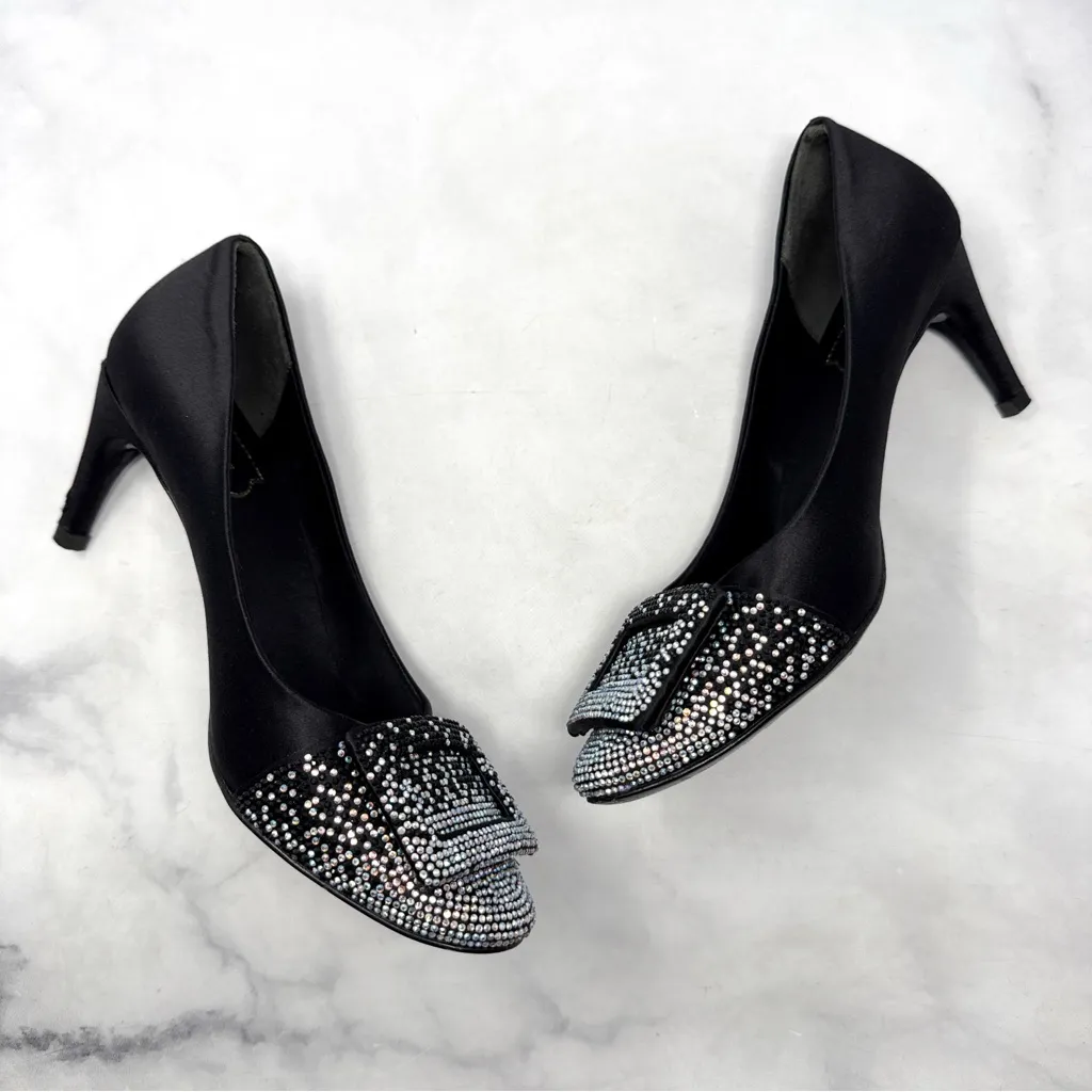 Roger Vivier Belle De Nuit Trompette Silk Satin Rhinestone Pumps Heels Black 38 Size 7 - Image 8