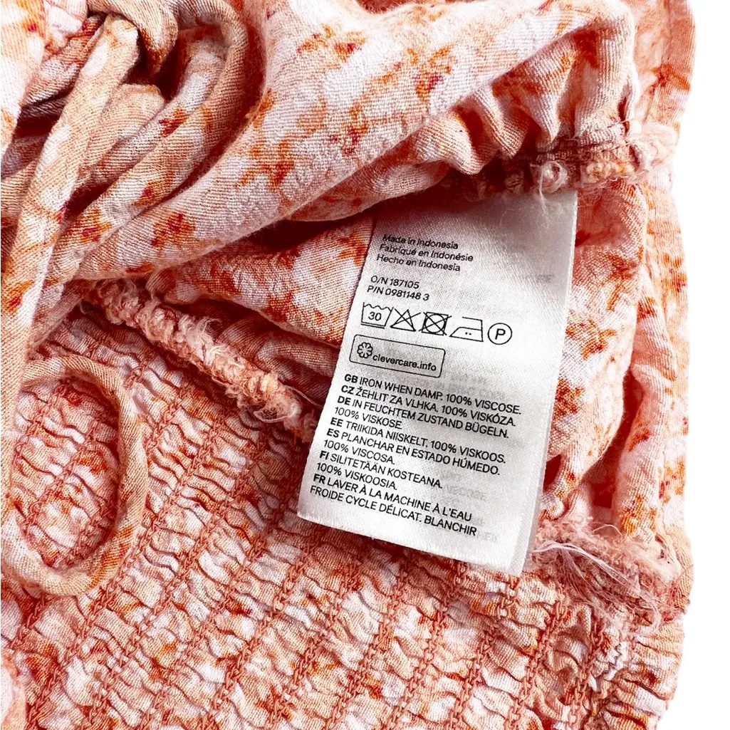 H&M Orange Floral Smocked Short Puff Sleeve Crop Top‎ Cinched Front Size Small - Image 7