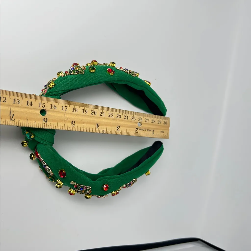 Green Embellished Knot Headband Christmas Tree Rhinestone Jewels One Size - Image 6
