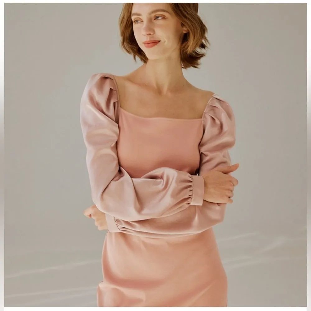 NAP‎ Loungewear Square Neck Puff Sleeve Midi Dress in Pink Size Medium - Image 3