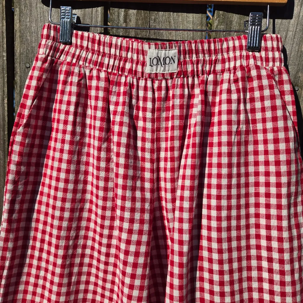 Lomon Red and White Gingham pajama Pants M Size M - Image 4
