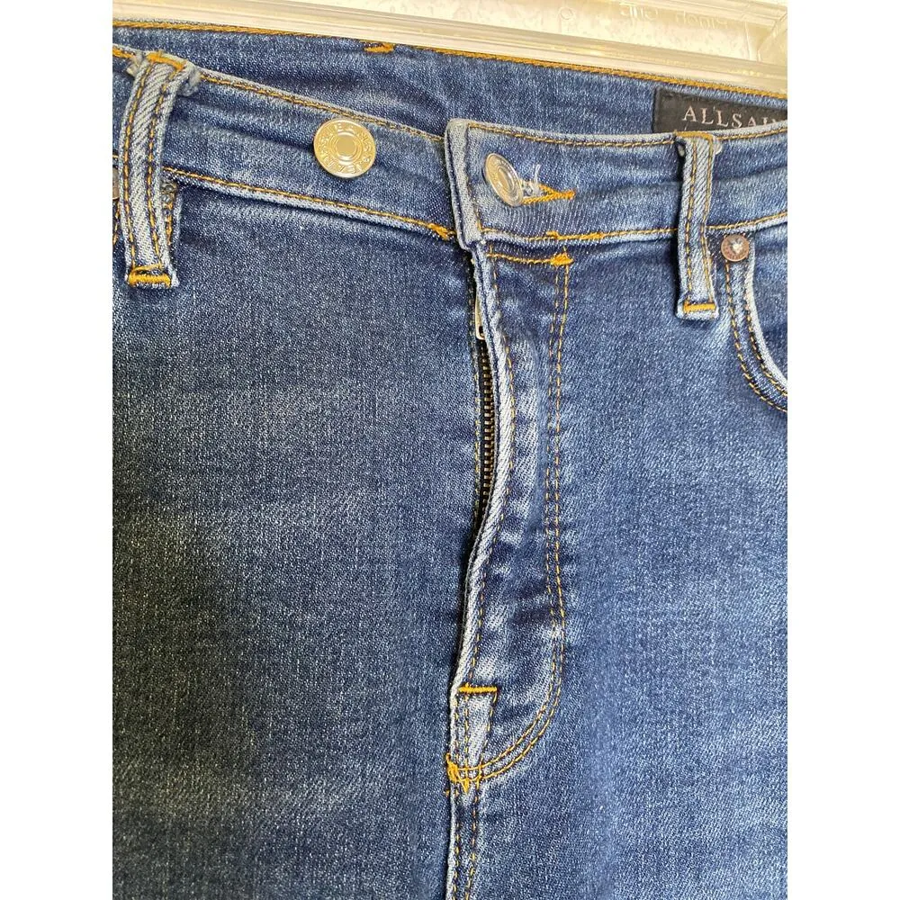 All Saints Roxanne Dark Blue Denim Stretch Ankle Raw Hem Jeans Sz 31 Slim Skinny - Image 2
