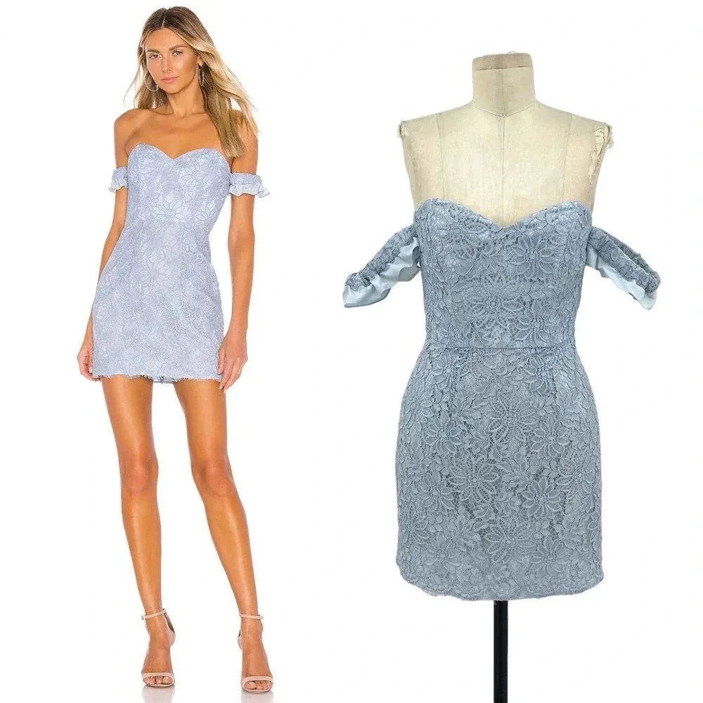 NBD x Naven Twins Lori Ice Blue Lace Off Shoulder Mini Dress‎ Size Small - Image 2