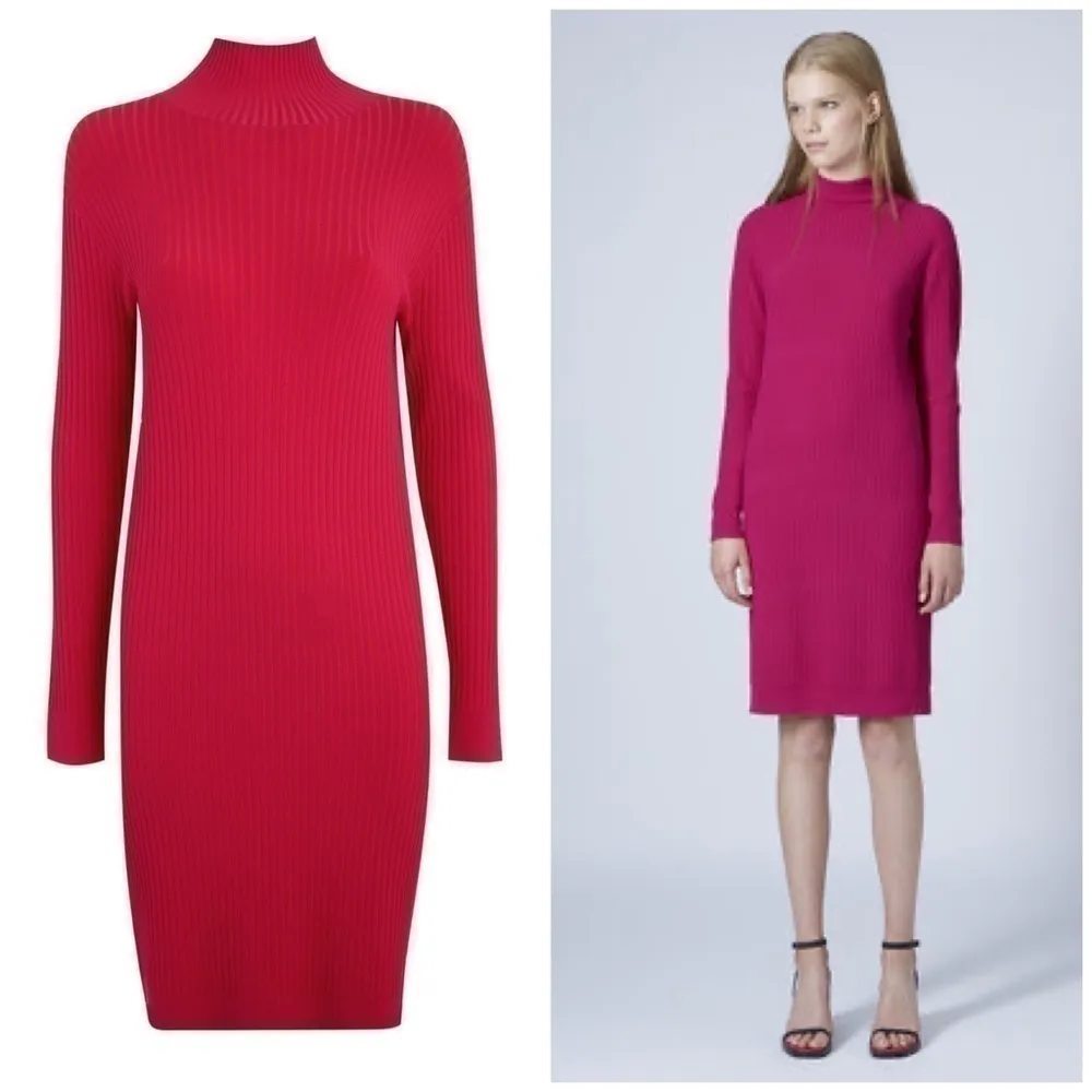 Marques Almeida x Topshop Hot Pink Ribbed Turtleneck Bodycon Sweater Dress 10 - Image 2