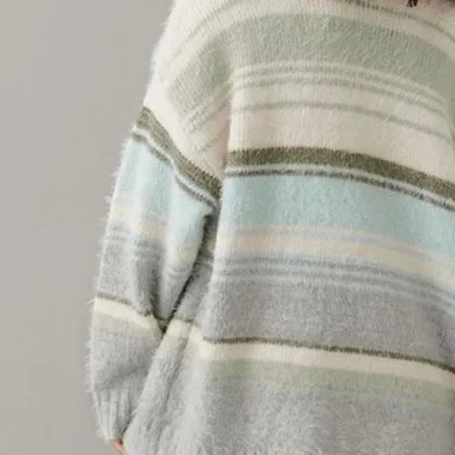 American Eagle  sz M Womens Cozy Oversized Striped Open Front Sweater W/ Pockets - Image 4