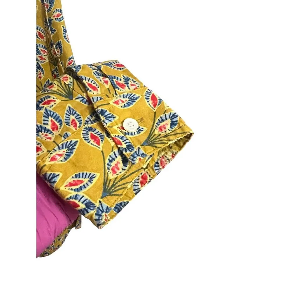 J McLaughlin Shirt Womens XS Yellow Mustard Floral Long Sleeve Cotton Button Up - Image 4