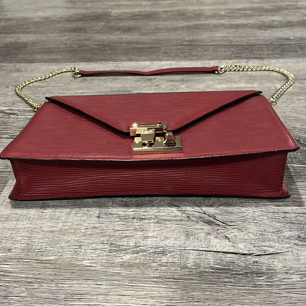 Rebecca Minkoff Burgundy textured leather Paris Clutch with gold-tone hardware! - Image 6