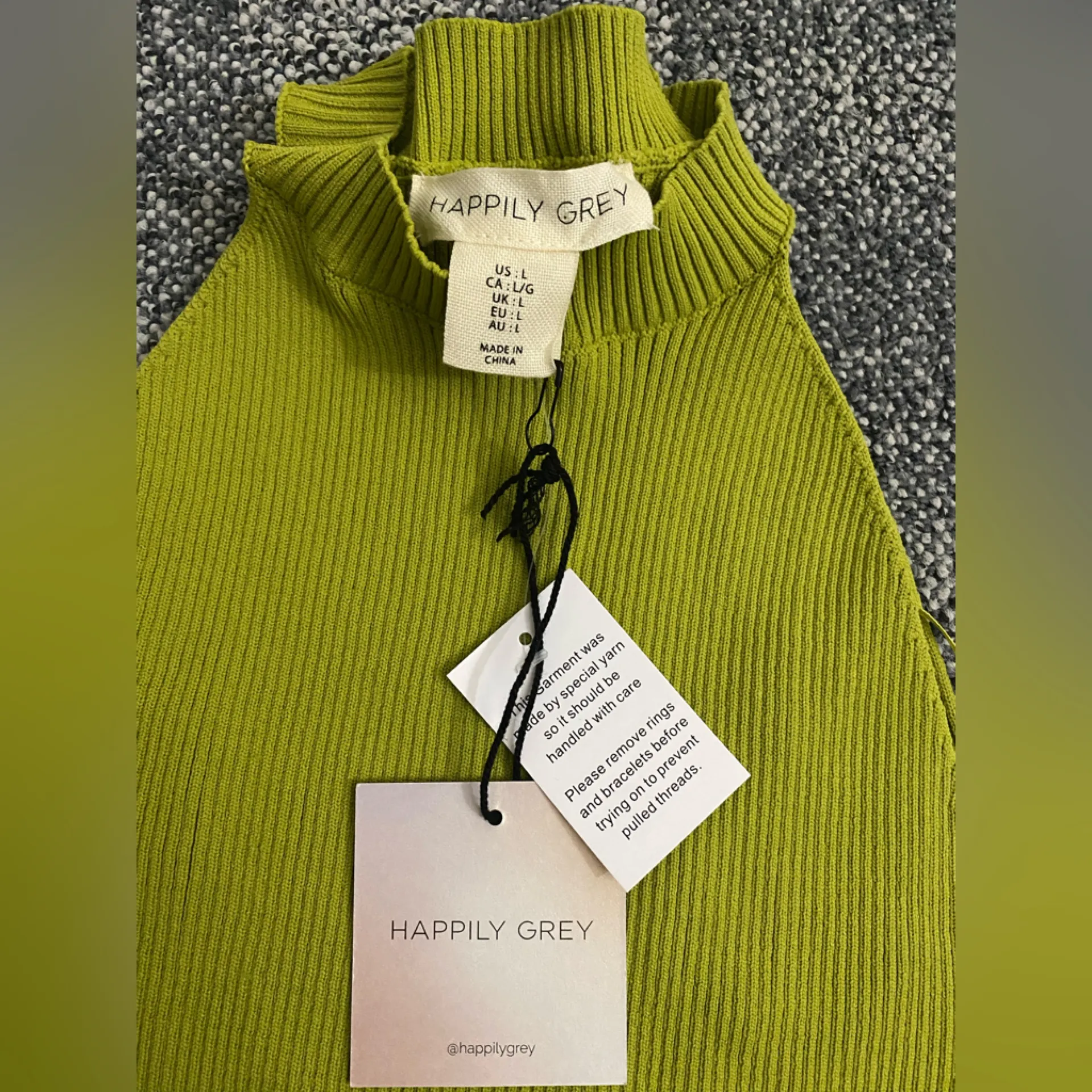 Happily Grey Ribbed Green Bodysuit Yellow Size L - Image 3