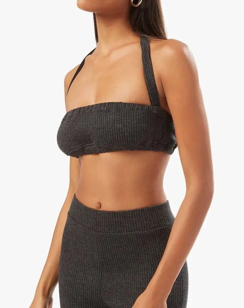 NWT WEWOREWHAT Tie Halter Ribbed Black Bra Top Suze Small - Image 5