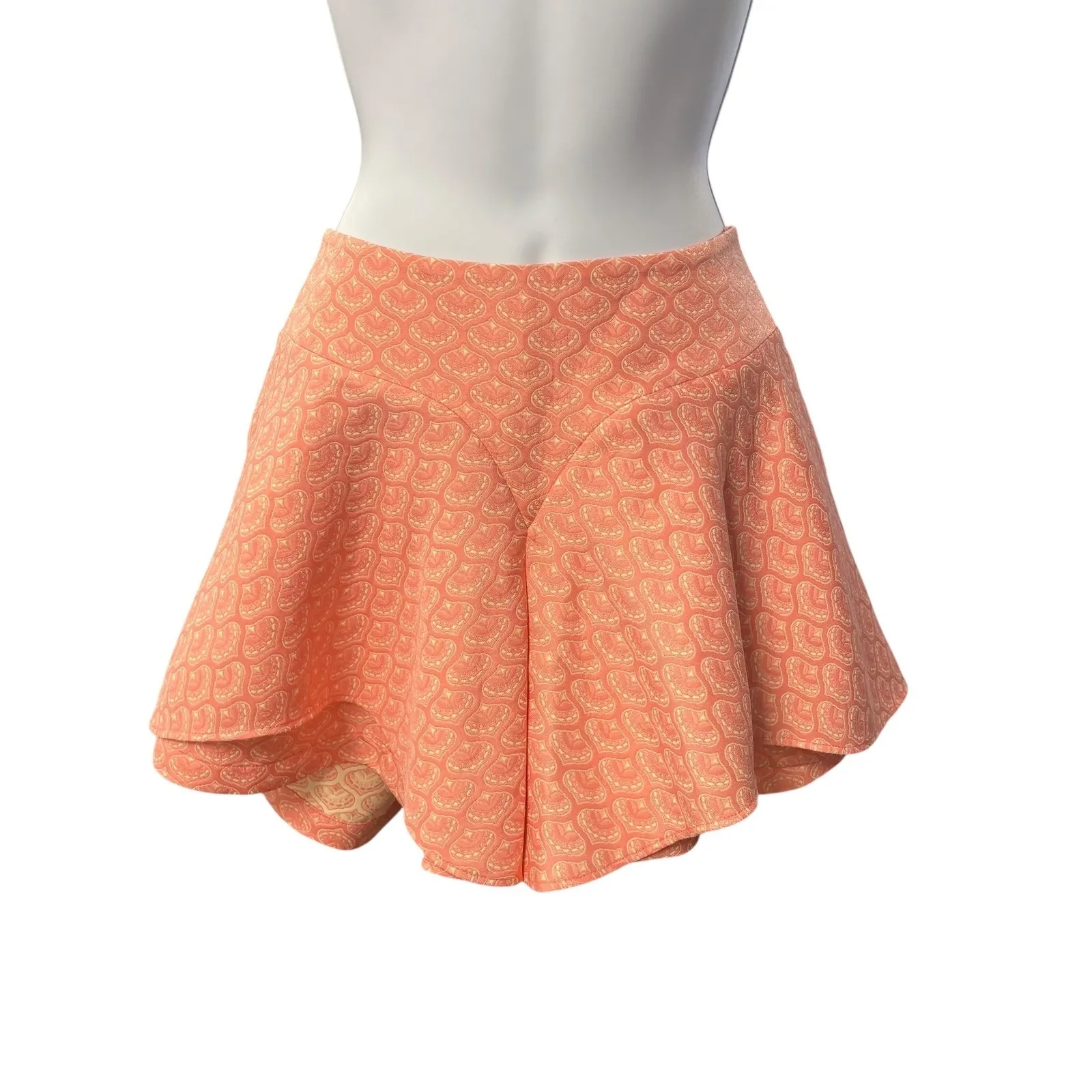 IMICKOO Women‎ Orange Paisley Bow Neck 3/4 Sleeve Top Skirt Set Size 8 - Image 4