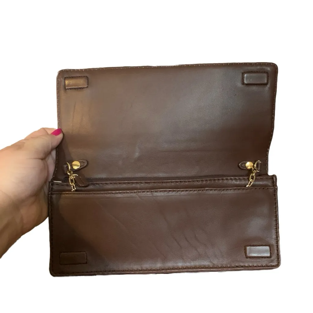 ANTONIO MELANI FAUX BROWN PATENT LEATHER CROCODILE EMBOSSED CLUTCH/SHOULDER BAG - Image 7