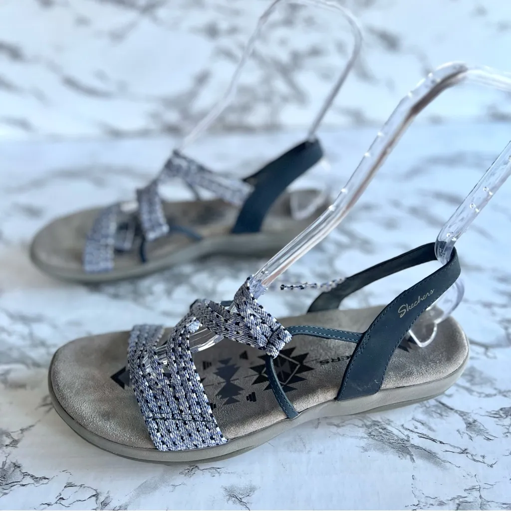 Skechers Raggae Slim Sandals Braided Blue Stretch Memory Foam Walking Comfort 11 - Image 4