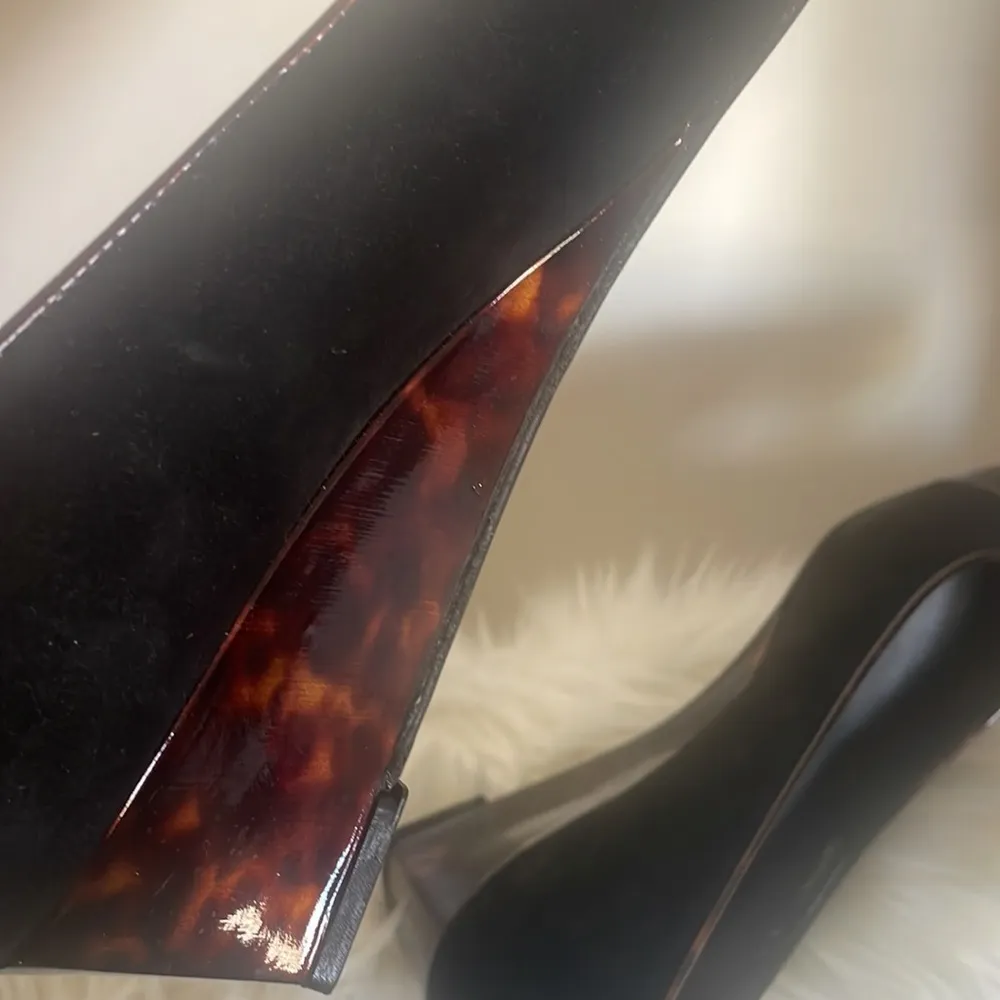 Stuart Weitzman wedge flat brown marble patent and black suede vintage Sz 9M - Image 11