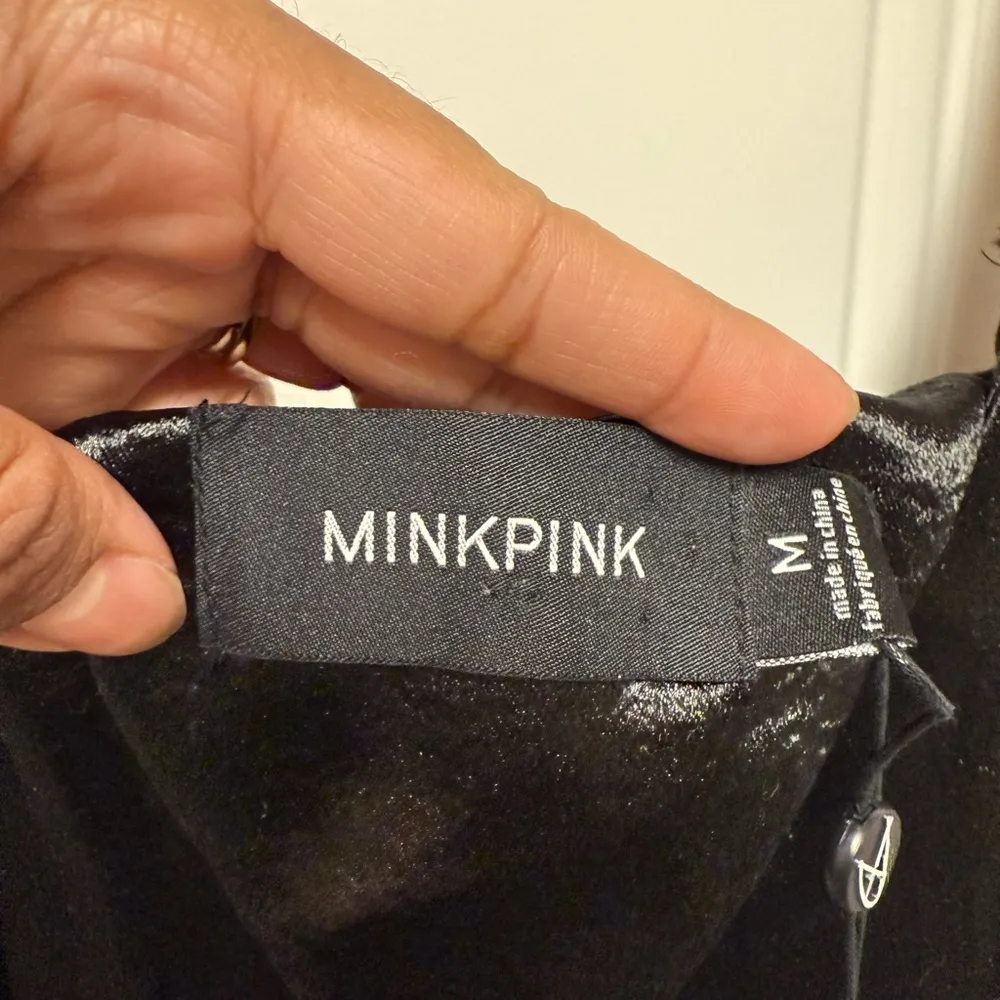 NWT MINKPINK V-Neck Strappy Black Boudoir Satin Slip Mini Dress Size M - Image 5