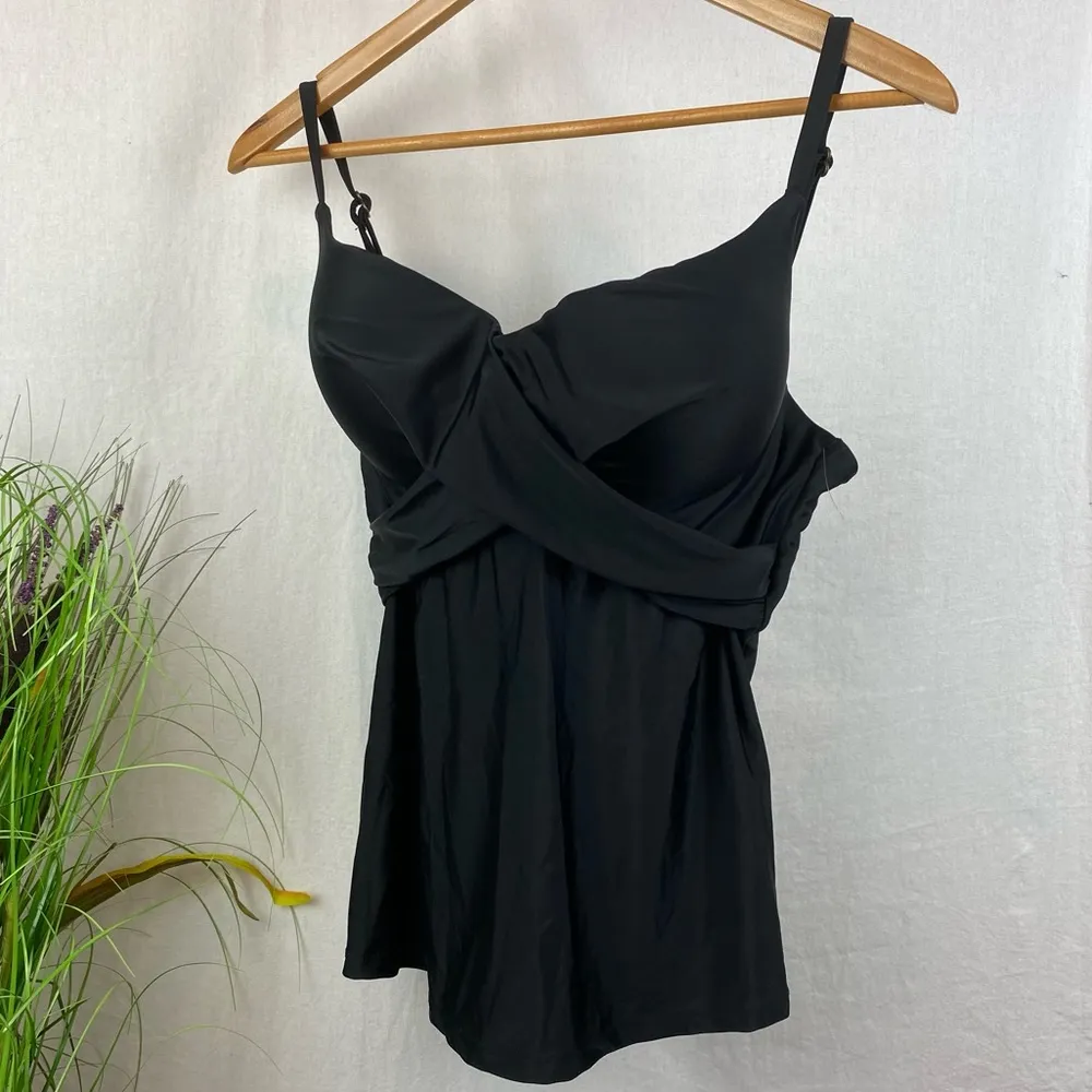 Island Escape Black Tankini Swim Bathing Suit Top 16 New - Image 2