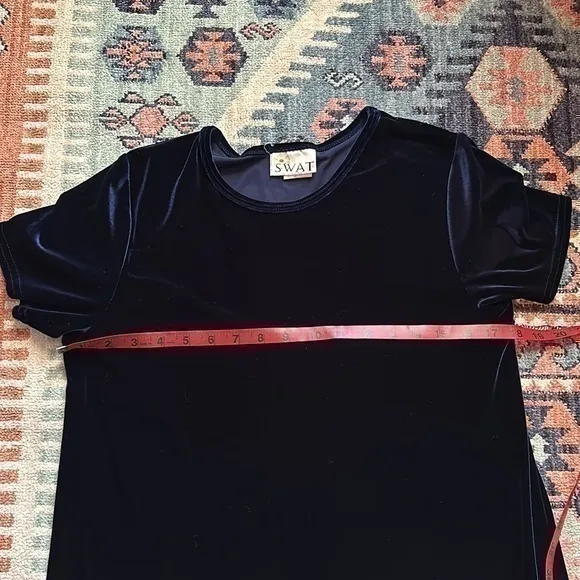 SWAT Velvet Blue Shift Dress with Blue Floral Beaded Embroidery Vintage 90s Size 18 - Image 14