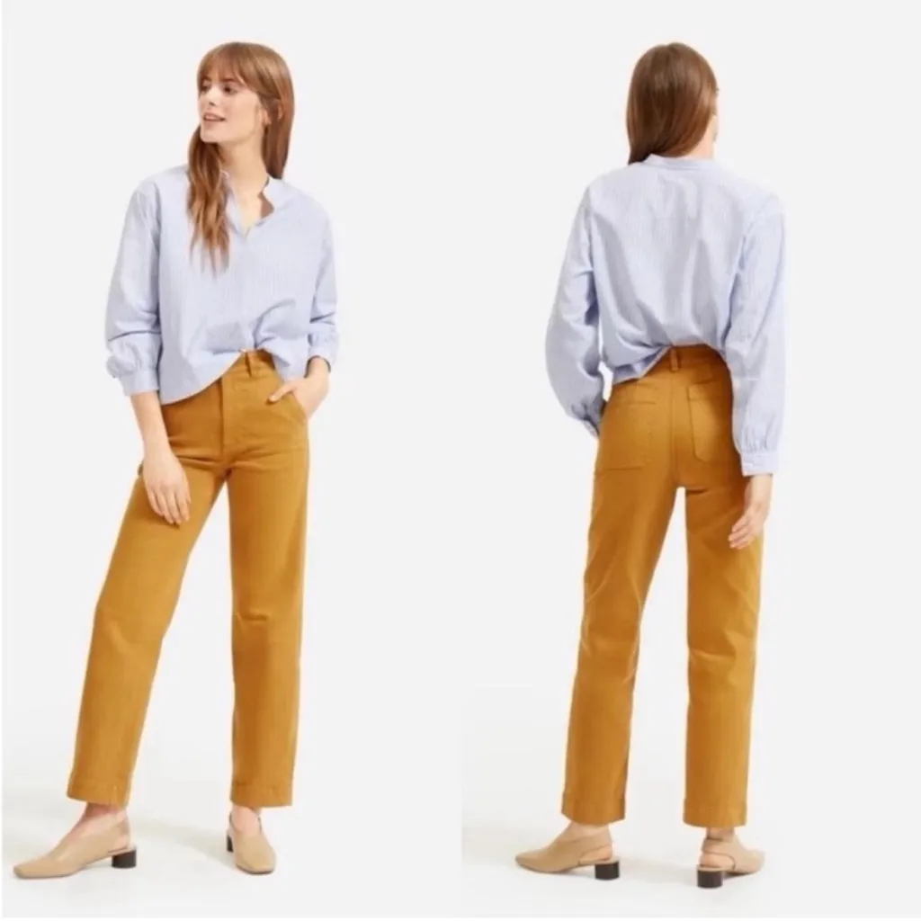 Everlane Cropped Straight Regular Mustard Brown Jean Excellent Condition Size 2 - Image 2