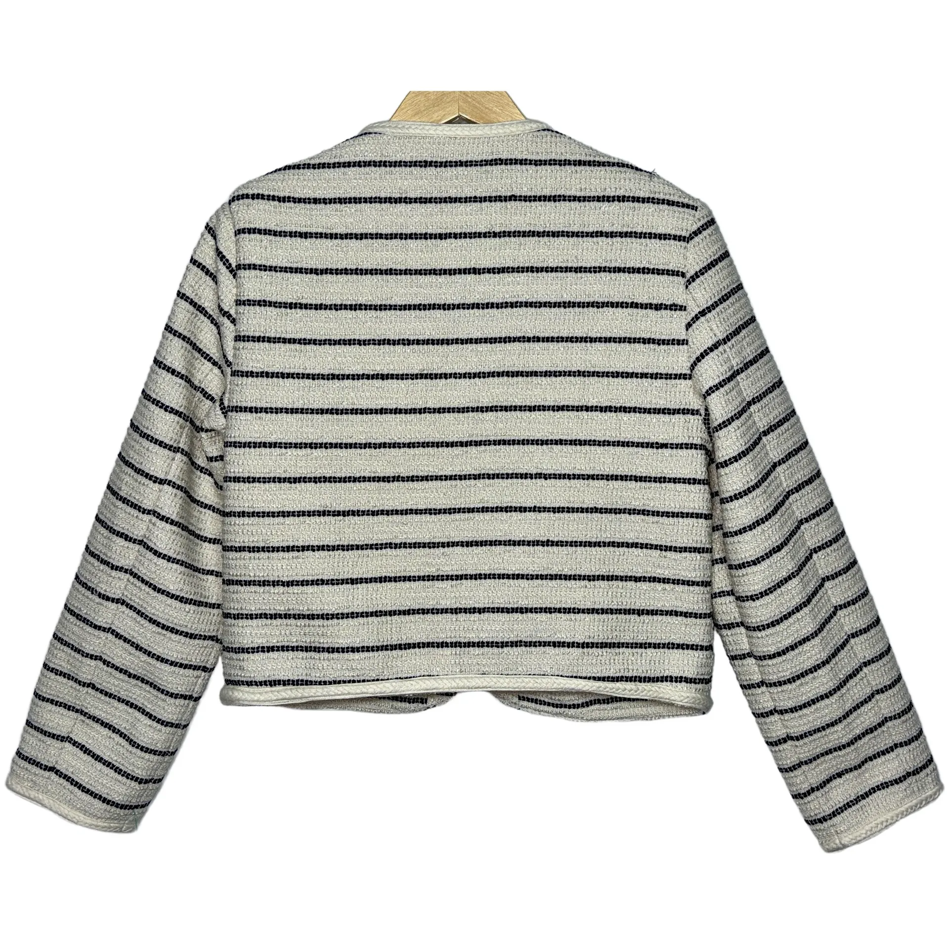 Abercrombie & Fitch Cream Black Striped Tweed Cropped Blazer Suit Coat Jacket M - Image 2