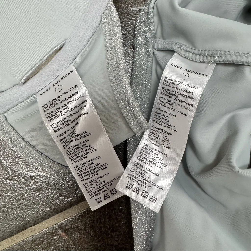 NEW Good American Glitter Sparkle Two Piece Swimsuit Bikini Silver 1 Small S NWT - Image 6