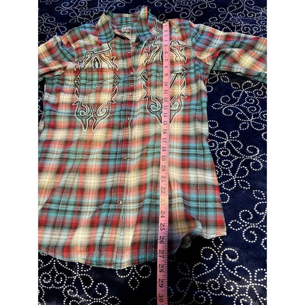 Wrangler womens size medium Rock 47 cowgirl snap front plaid shirt with pockets - Image 7