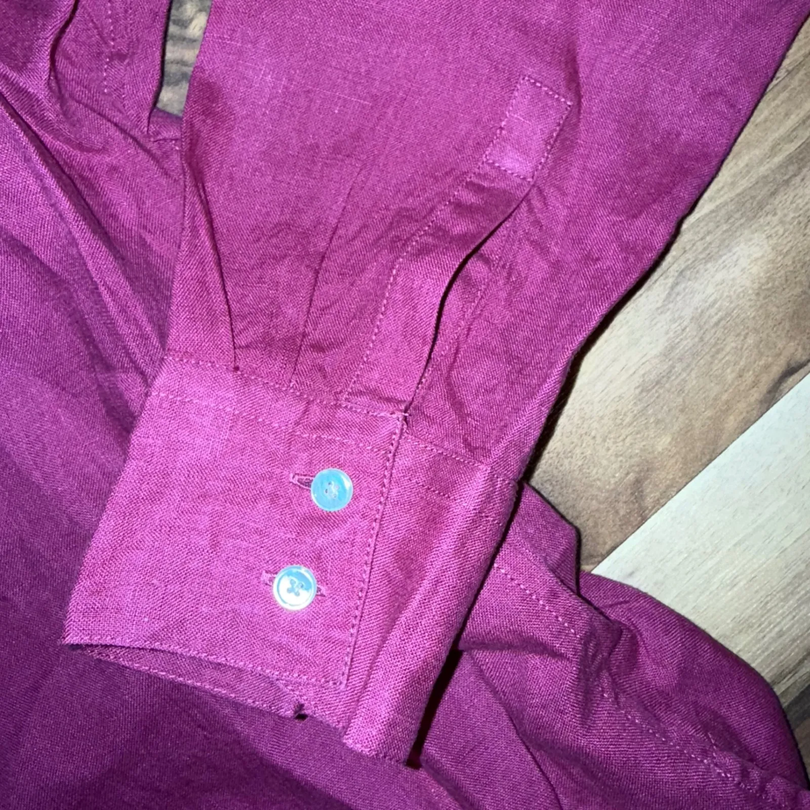 Talbots Petites maroon Linen Button Down Shirt‎ Collared Long Sleeve 12P resort - Image 3