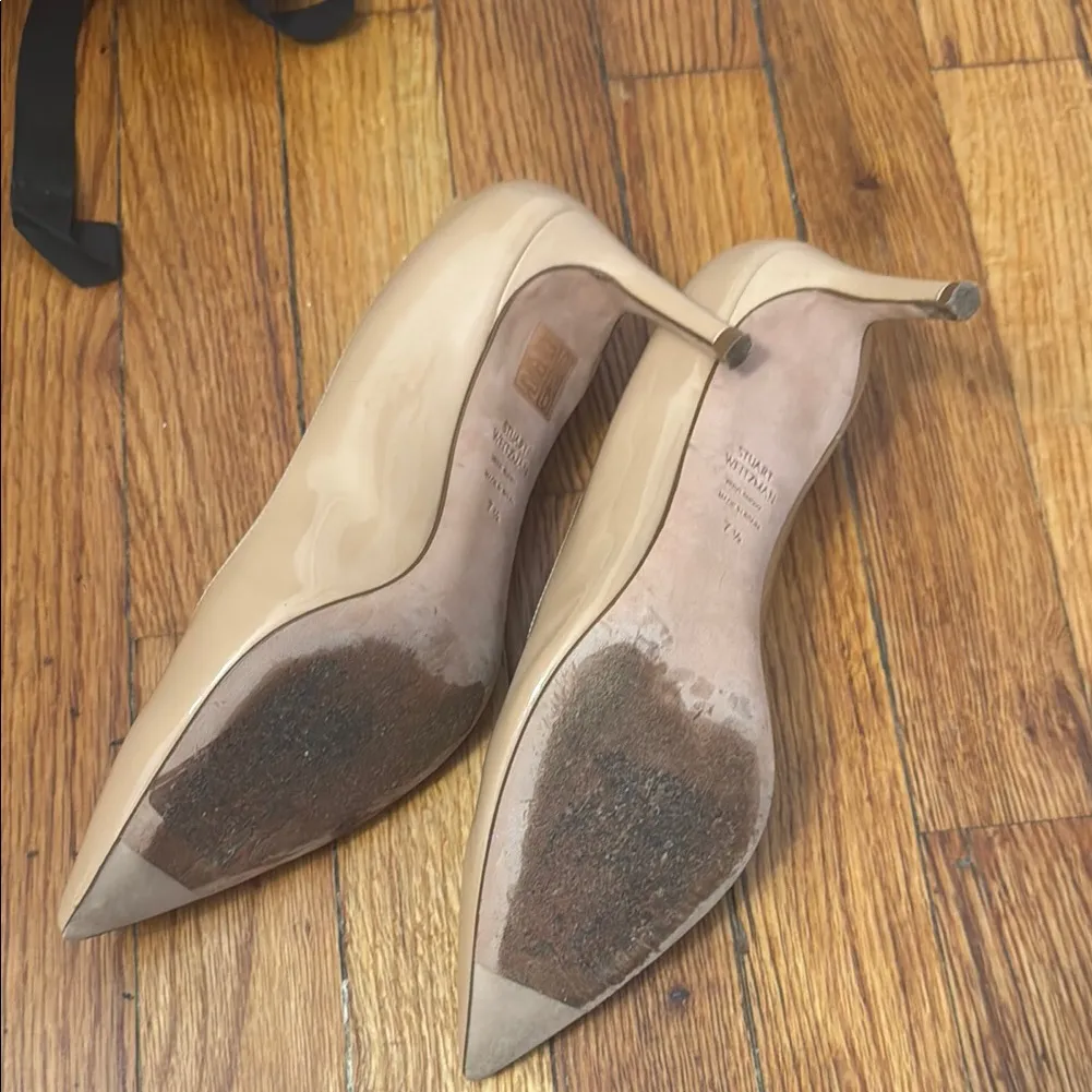 Stuart Weitzman Patent Nude 3 inch Point Toe Heel size 7.5 - Image 2