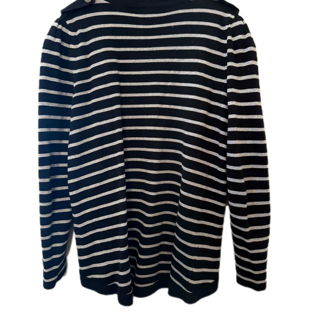Juicy Couture Black and Grey Striped Sweater with Military Details - Image 2