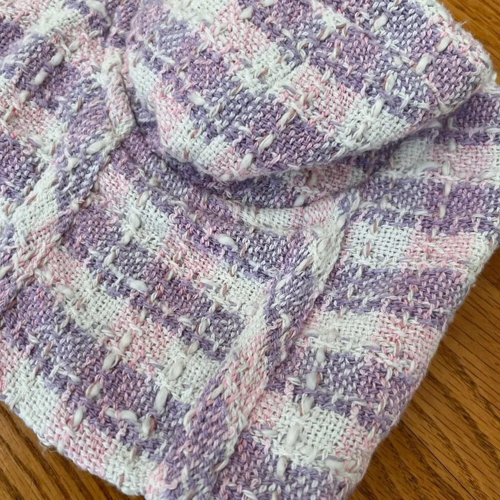 Zara Tweed Corset Crop Top Purple/Pink/White plaid pattern l Zip side and lined - Image 5