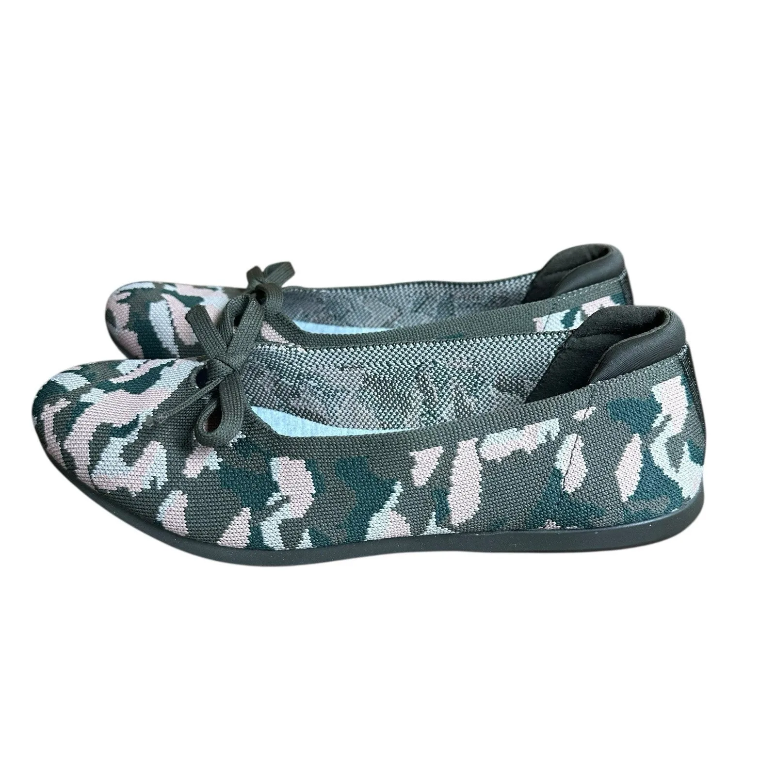 Clarks Cloudsteppers Knit Bow Flats Carly Hope Olive Green Pink Camouflage 8.5 - Image 5