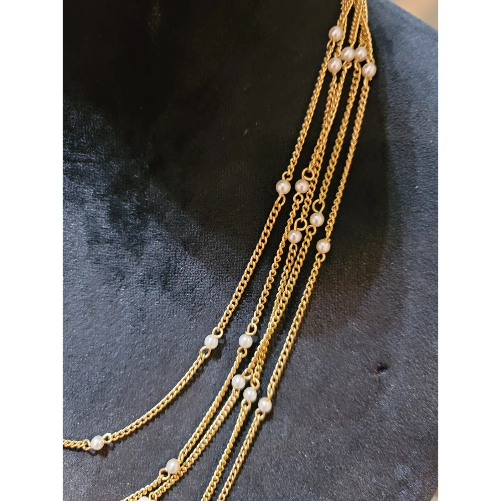 Women's Layered Gold Chain Pearl Necklace With Toggle Clasp Elegant Jewelry - Image 4