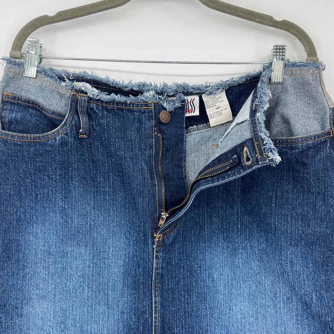Vtg 90s Bill Blass Denim Midi Skirt Sz 14P Fray Normcore Y2K Classic Old Money Blue - Image 5