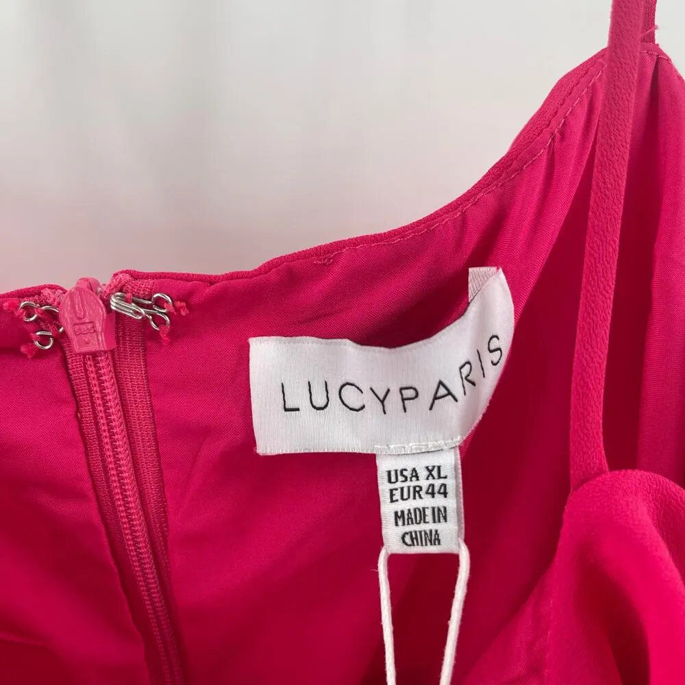 LUCY PARIS Dress Size Extra Large NWT Fuchsia Pink Ruffle Tiered Midi Cocktail - Image 4