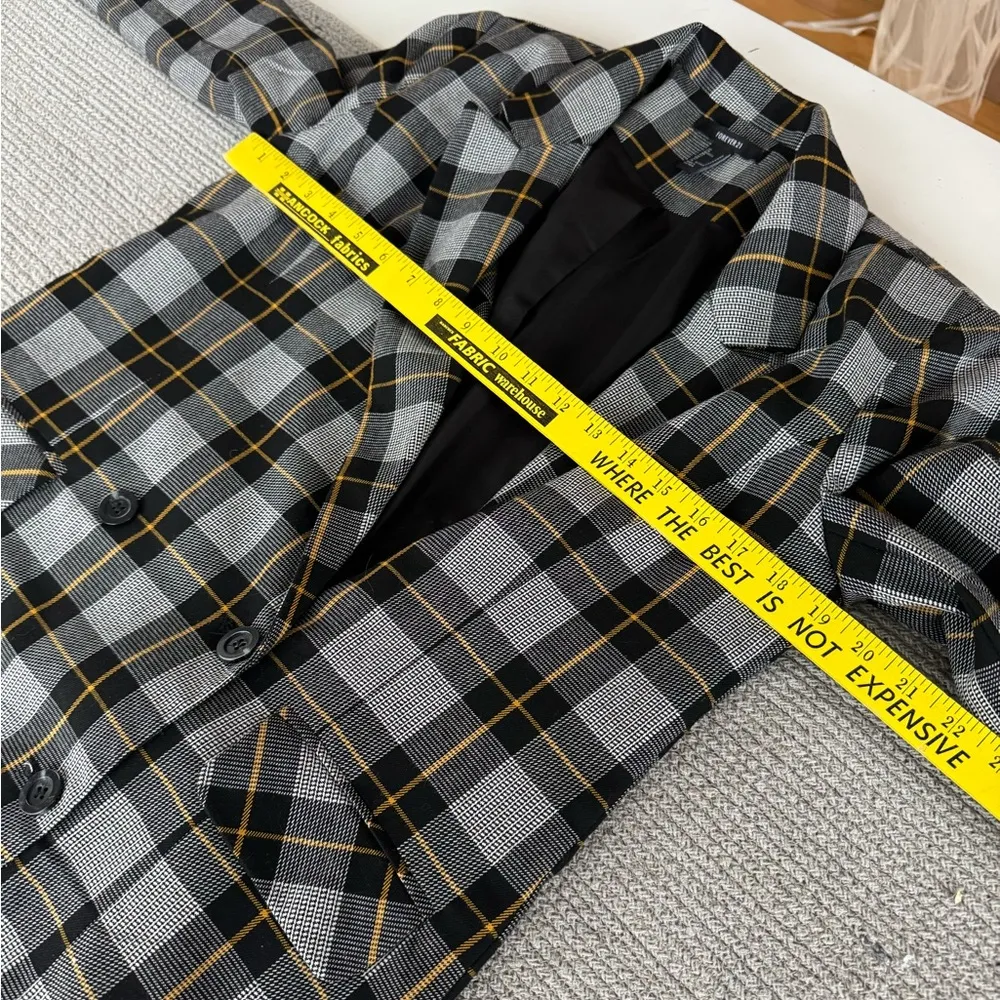 Forever 21 Black Yellow Plaid Double Breasted Blazer Oversized Jacket Sz Small - Image 8